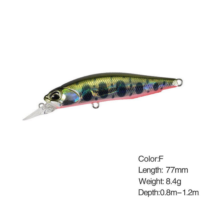 Minnow lokke haard agn kunstige woblere fiskeri lokker suspenderende krank wolfram vægt system wobler model krank agn: F