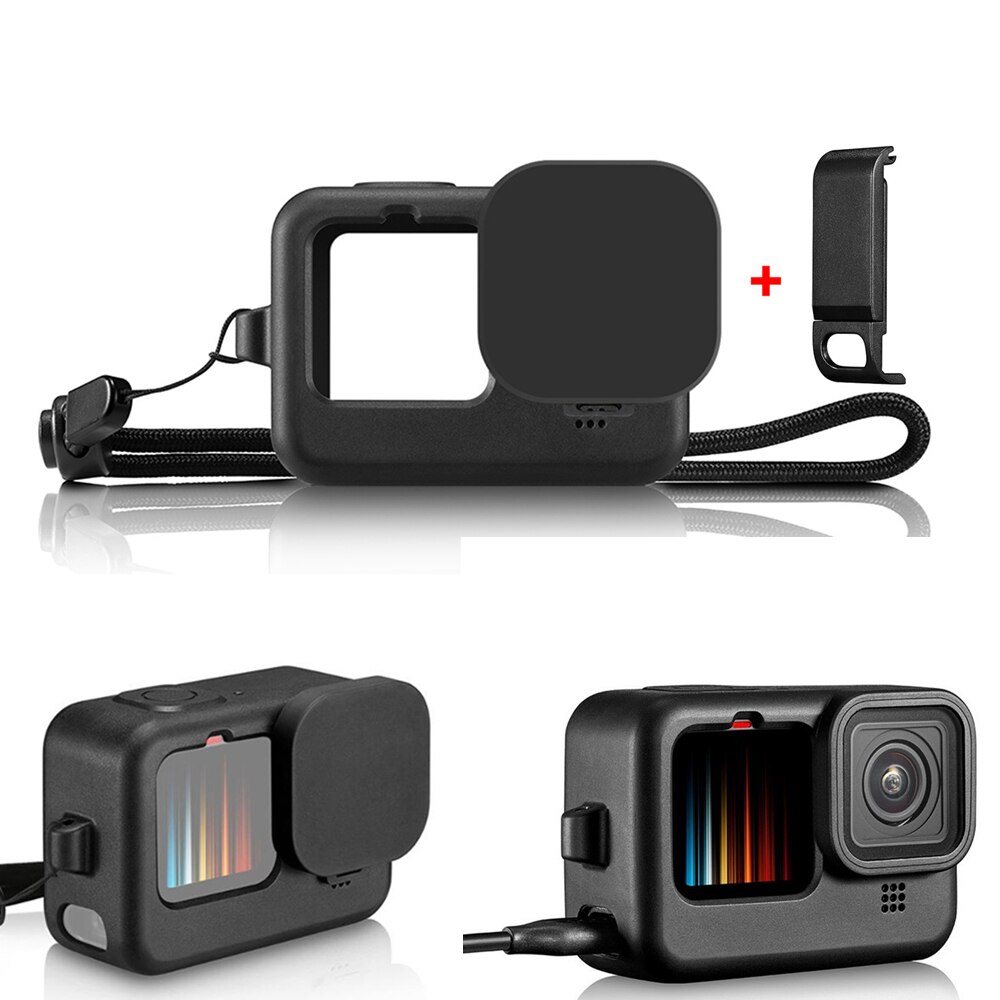 Silikonehus etui objektivdæksel cover batteri side låg cover til gopro hero 10 9 sort action kamera tilbehør kit til go pro 10