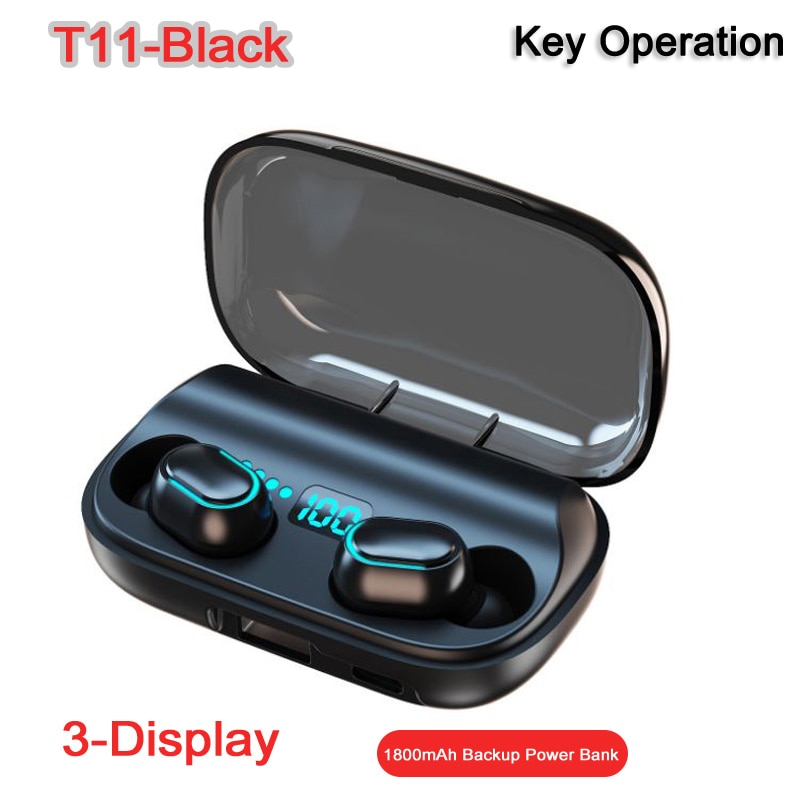 REHIMM TWS Bluetooth Earphone V5.0 1800 mAh Charging Box Wireless Headphones In-Ear Earbuds Sport Running Headsets Waterproof: T11-Black