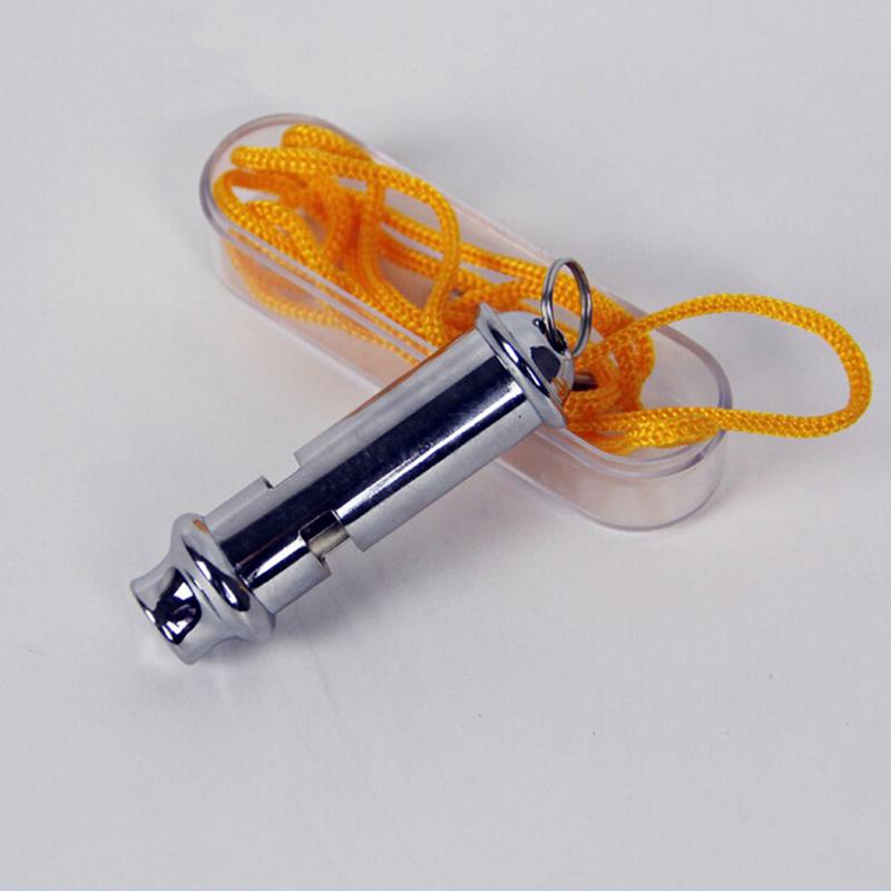 1 PC Metal Treinador Árbitro Whistle Com Corda No Pescoço Corda Cordão de Segurança de Emergência Ao Ar Livre Bola de Jogo de Esportes Apito Trainning Cão