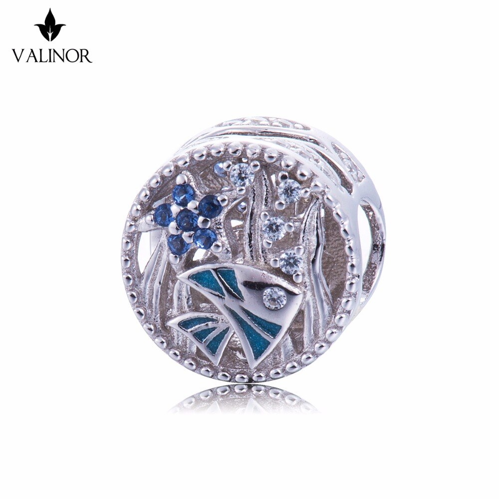 Video! 100% echtes 925 Sterling Silber tropisch Fisch Charme Perlen passen Original Armbinde Halskette Authentische Schmuck DDBJ161