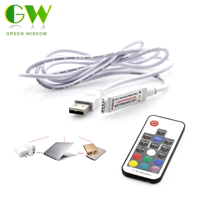 Dc 5v usb rgb controller med mini 3 nøgle  / 17 nøgle rf controller til usb led strip