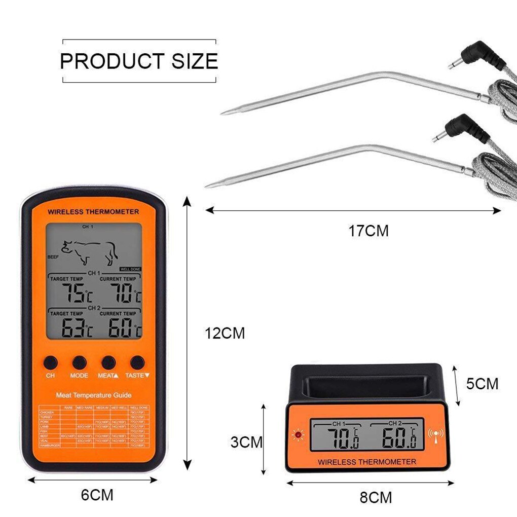 Draadloze Afstandsbediening Bbq Thermometer Thuis Dual Probe Digitale Koken Vlees Voedsel Oven Grillen Koken Keuken Temperatuur Alarm