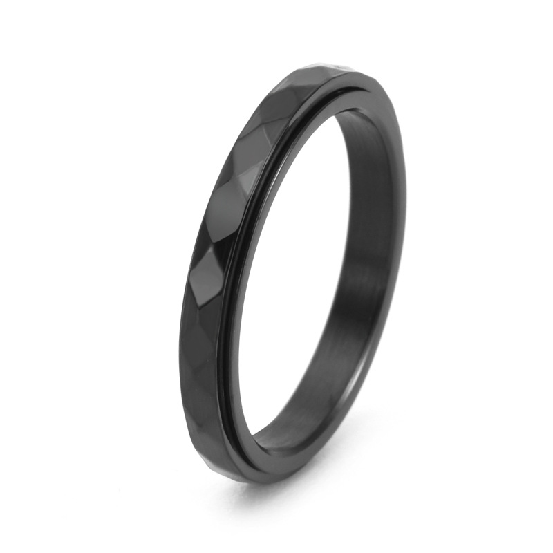 3mm Thin Stainless Steel Faceted Spinner Ring Wedding Band for Women Girl Size 5-12: 9 / black