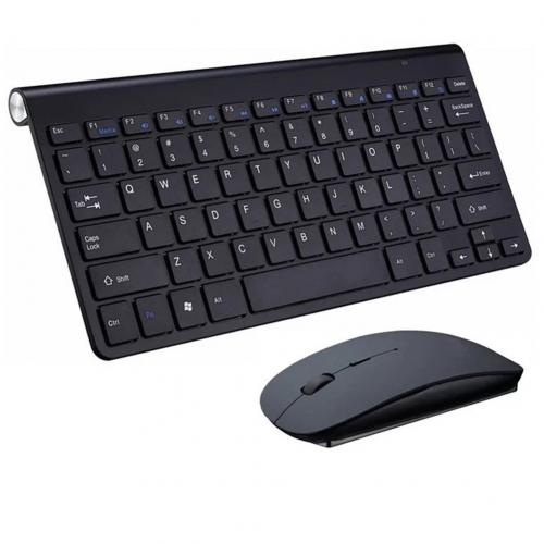 Kit clavier et souris ultra-fin avec 2.4g ports usb sans fil et silencieux pour téléviseur intelligent, ordinateur de bureau et pc: Noir