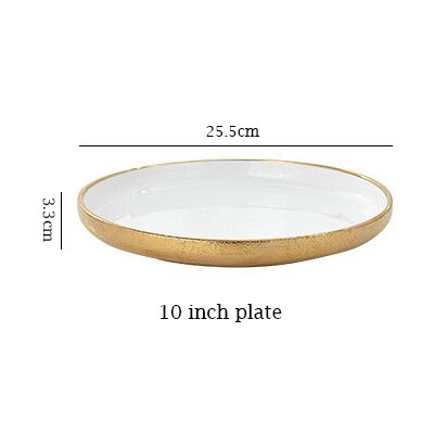 1 stk nordisk stil keramisk guld tallerken porcelæn fad suppe ris skål sæt snack dessert middag tallerken kage fad service: 10 tommer plade