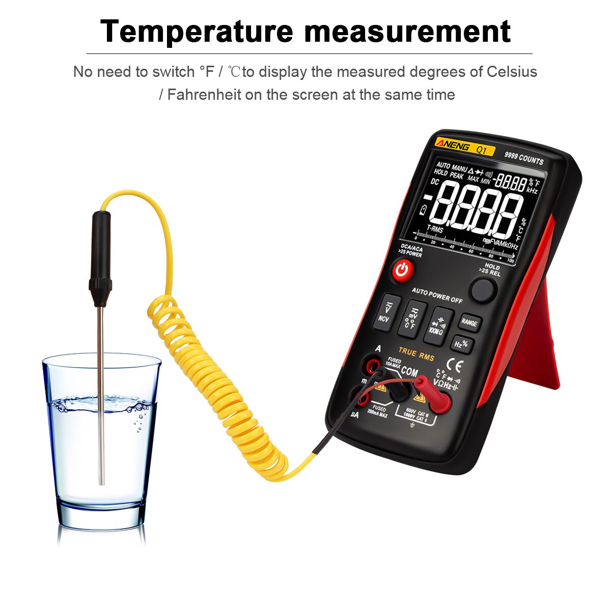 Q1 Multimeter Digital Capacitor 9999 Counts Analog Multimetro True RMS Auto Transistor NCV Ohm Tester