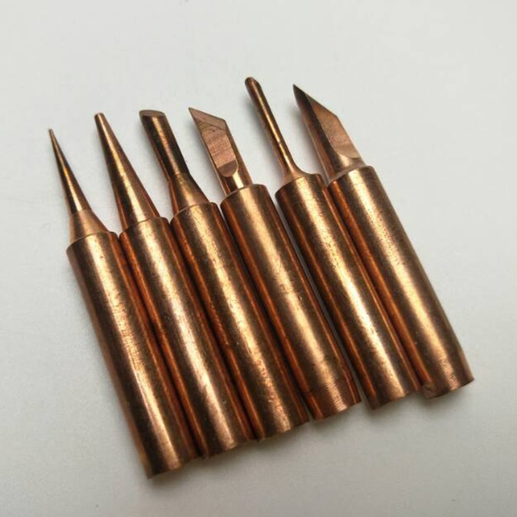 6Pcs Copper Soldering Tips Lead-free Welding Head Rework Station 900M-T Electric Solder Iron Tips Repair Tools Set