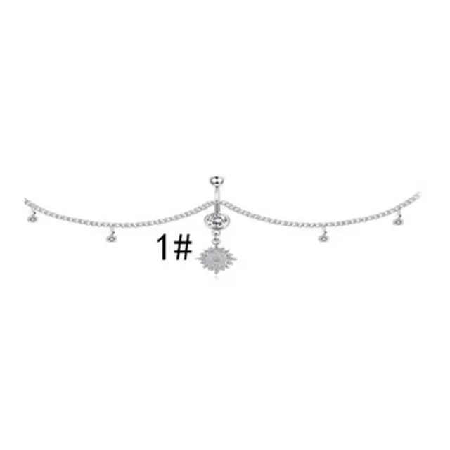 Sexy Dangle Rhinestone Piercing Navel Chain Belly Button Ring with Waist Chain Women Navel Piercing Body Jewelry: Light Yellow Gold Color