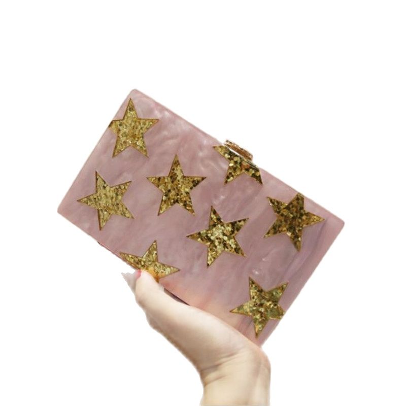 Gouden Ster Acryl Avond Clutch Zomer Bruiloft Diner Tassen Met Ketting Bling Clutch Portefeuilles MN1092