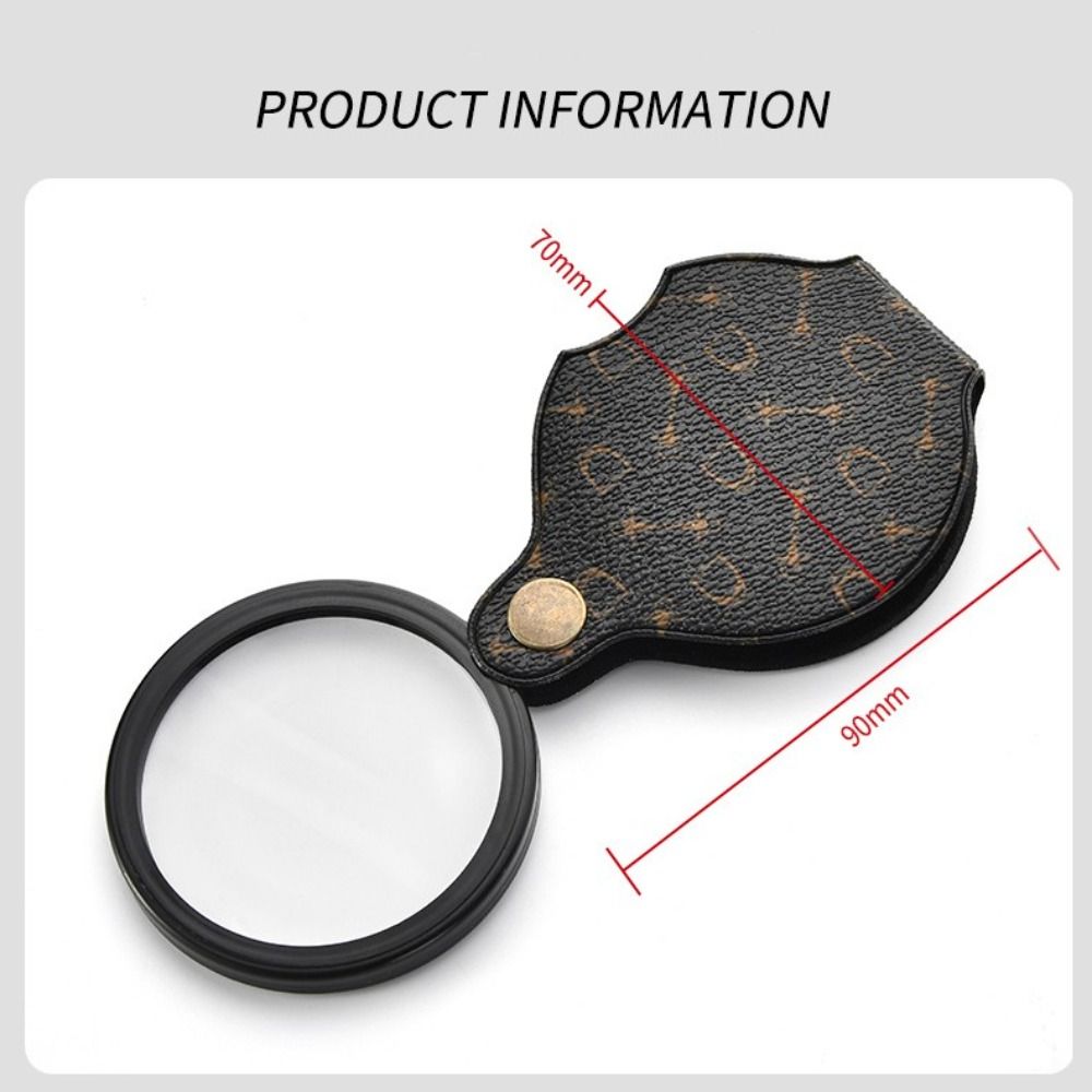 15X Pocket Magnifying Glass 70mm Diameter Handheld Folding Portable Loupe PU Leather Reading Jewelry Appreciation Magnifier