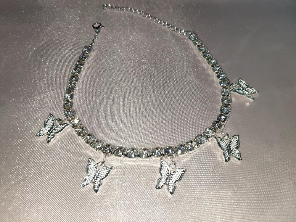 Schmetterling Fußkettchen Strass Kristall Knöchel Armbinde Boho Strand Fußkettchen für Frauen Gold Sandalen Fuß Armbänder Weiblichen Schmuck: Anklet 4
