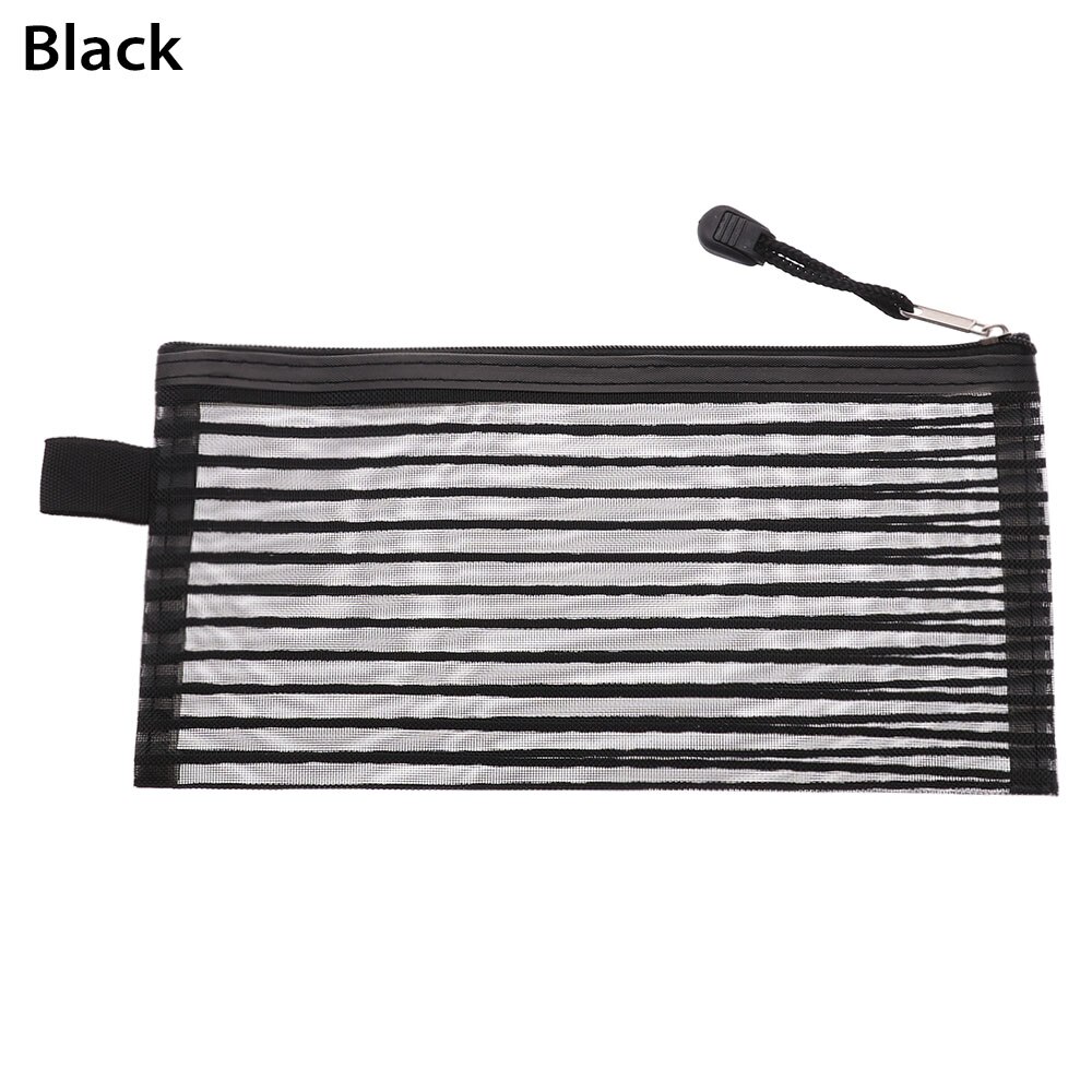 Trasparente Della Maglia sacchetto di Nylon Del Sacchetto Delle Donne Del Sacchetto Della Chiusura Lampo di Cancelleria Semplice Trucco Cosmetico di Immagazzinaggio Del Sacchetto Portatile di Viaggio Make up Organizer: black