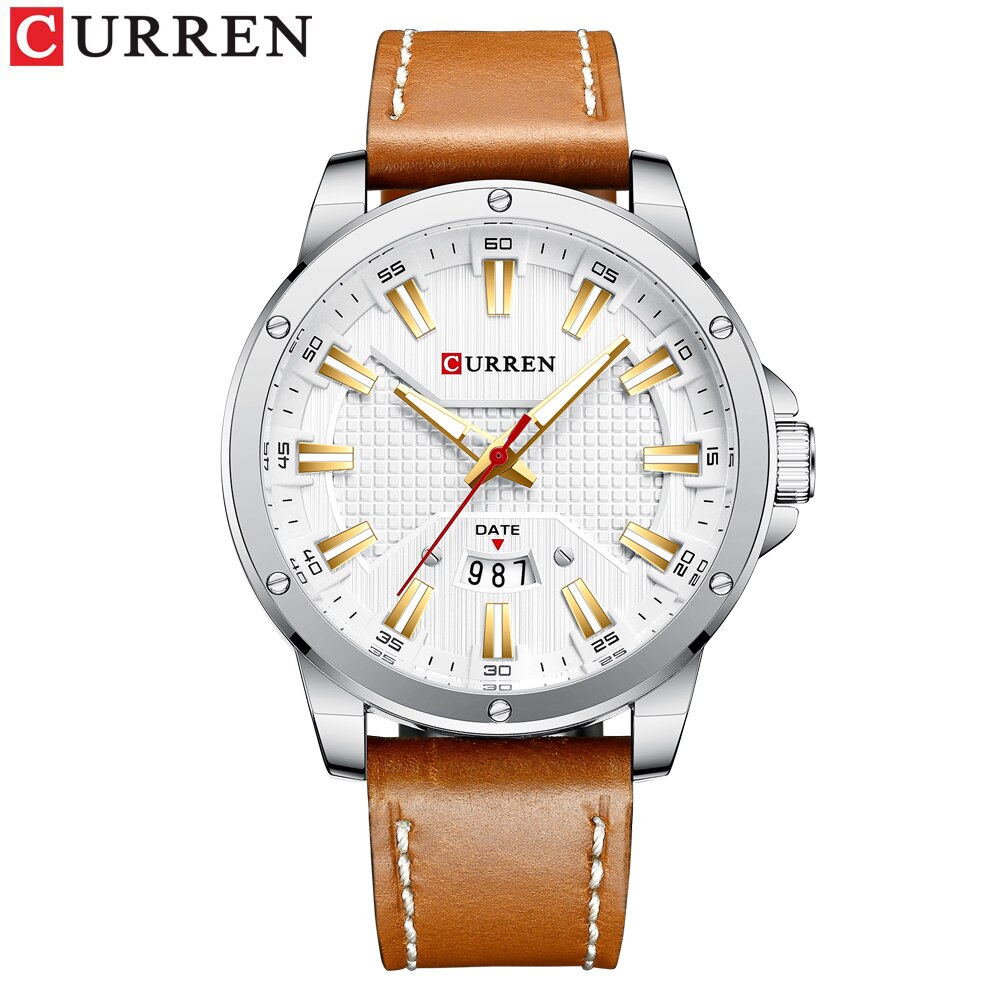 Curren quartz ur til mand læder armbåndsure casual ur med dato relogio masculino: Hvide ure