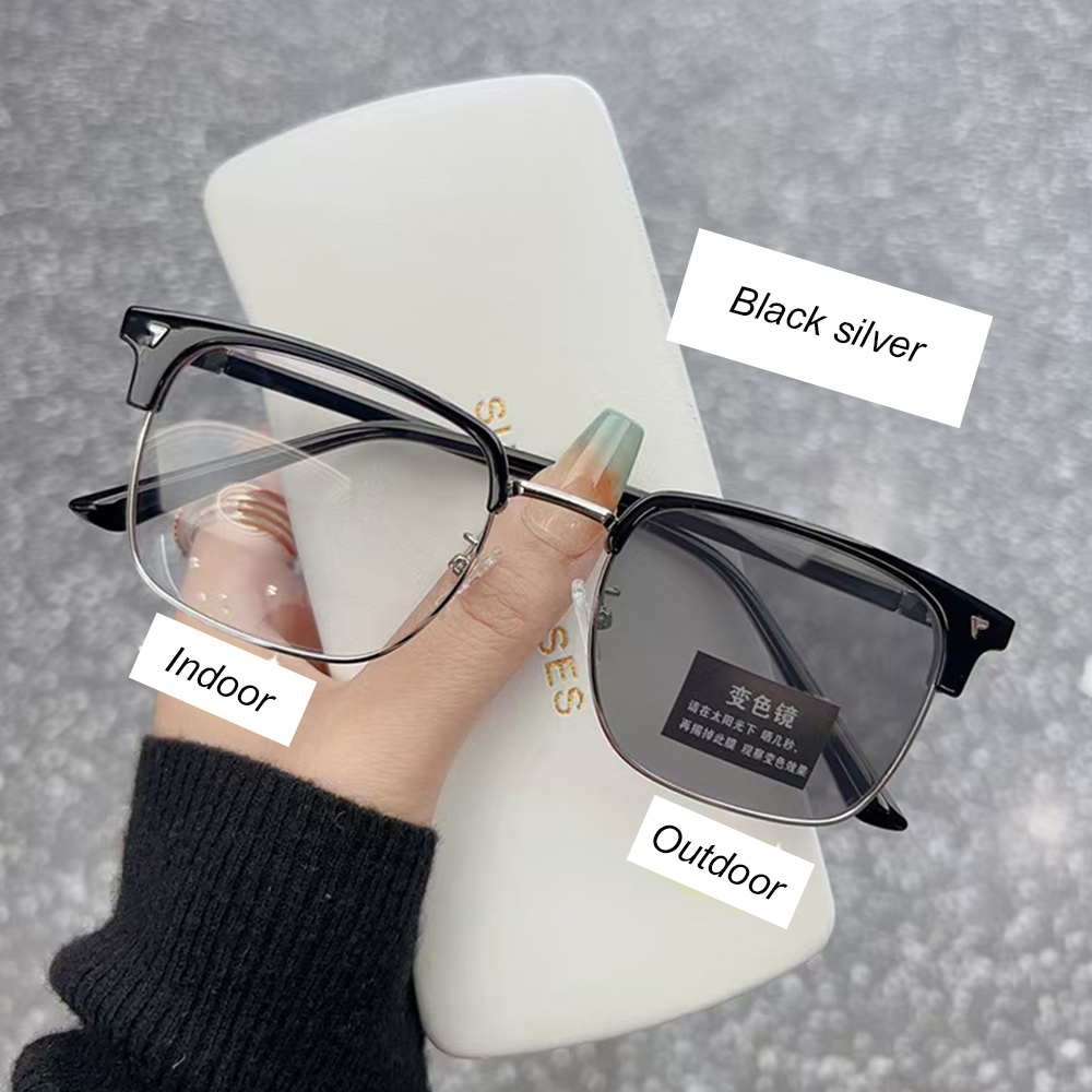 Modne fotochromowe okulary z kwadratowymi oprawkami Przeciw niebieskiemu światłu klasyczny okulary dla kobiet Oświetlenie okulary dla mężczyzn Okulary zmieniające komputer