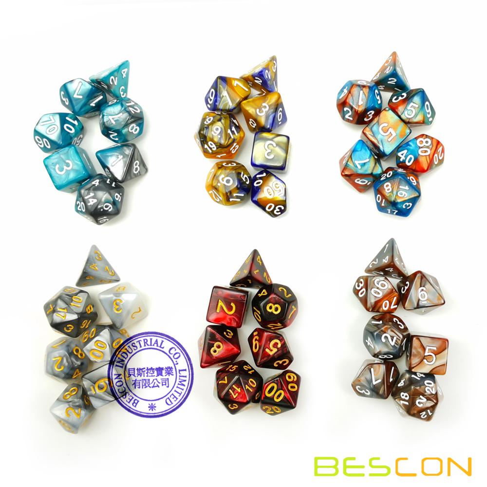 Bescon Neue Stil 6X7 42 stücke polyedrisch Würfel einstellen, 6 einzigartige glänzend Zwei-Tonne Zwillinge polyedrisch 7-Sterben setzt für RPG DND Spiele