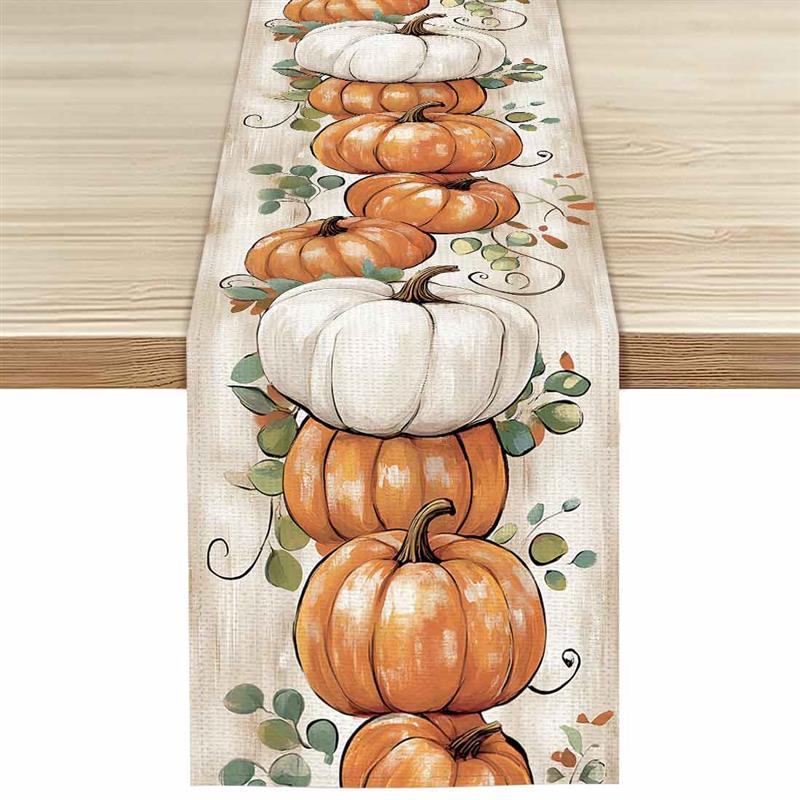 Thanksgiving pompoenen herfstbladeren polyester tafellopers bruiloft decoratie duurzame keuken eettafel lopers feestartikelen: Groente