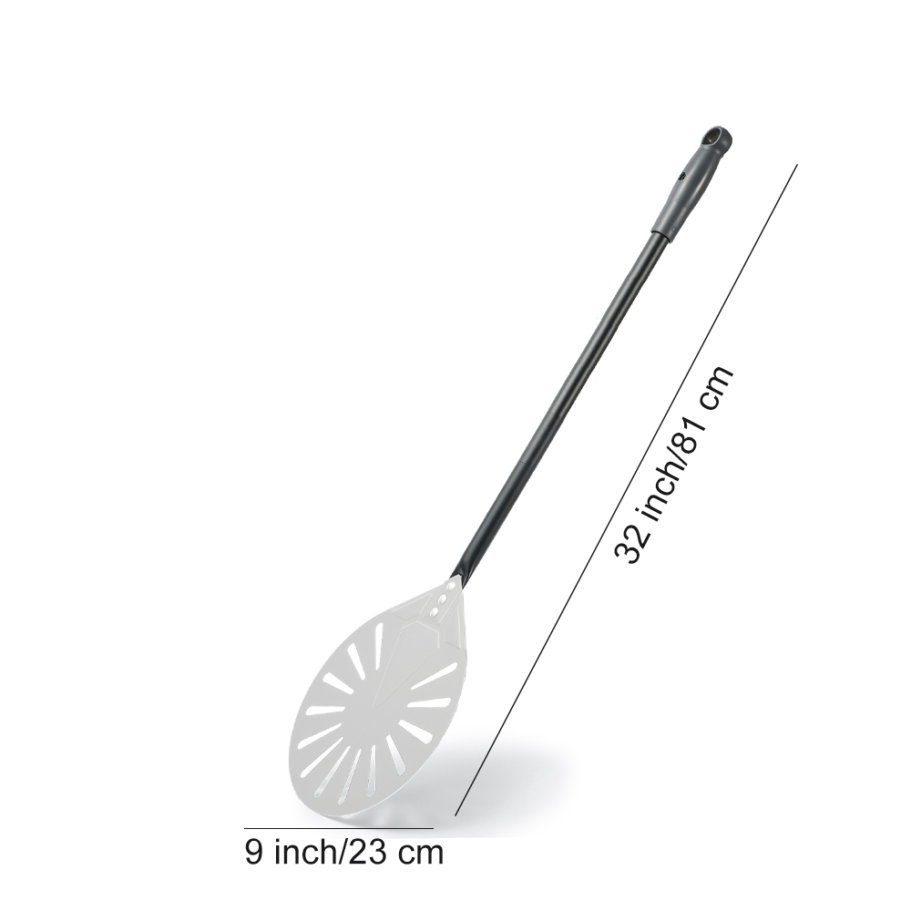 SHANGPEIXUAN 12" Hard Anodized Pizza Peel with Pizza Turning Shovel Set Perforated Rectangle Aluminum Pizza Peel Silicone Handle: Orange