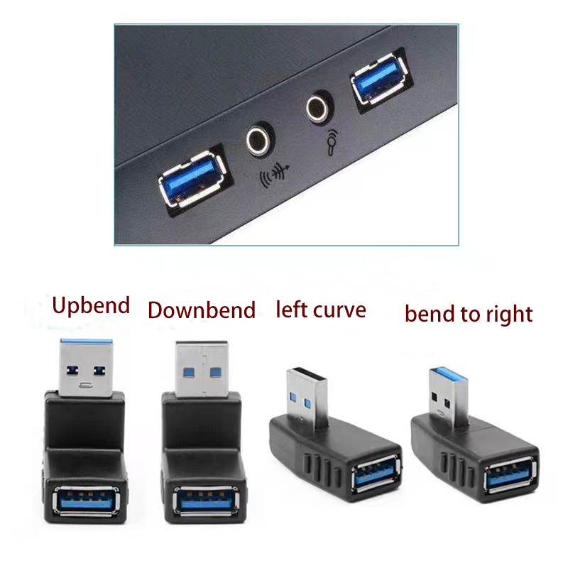 USB 3.0 90 Degree Adapter, Online and Offline, Left and Right Elbow, 90 Degree, L-shaped Right Angle, USB Port, Male To Fema