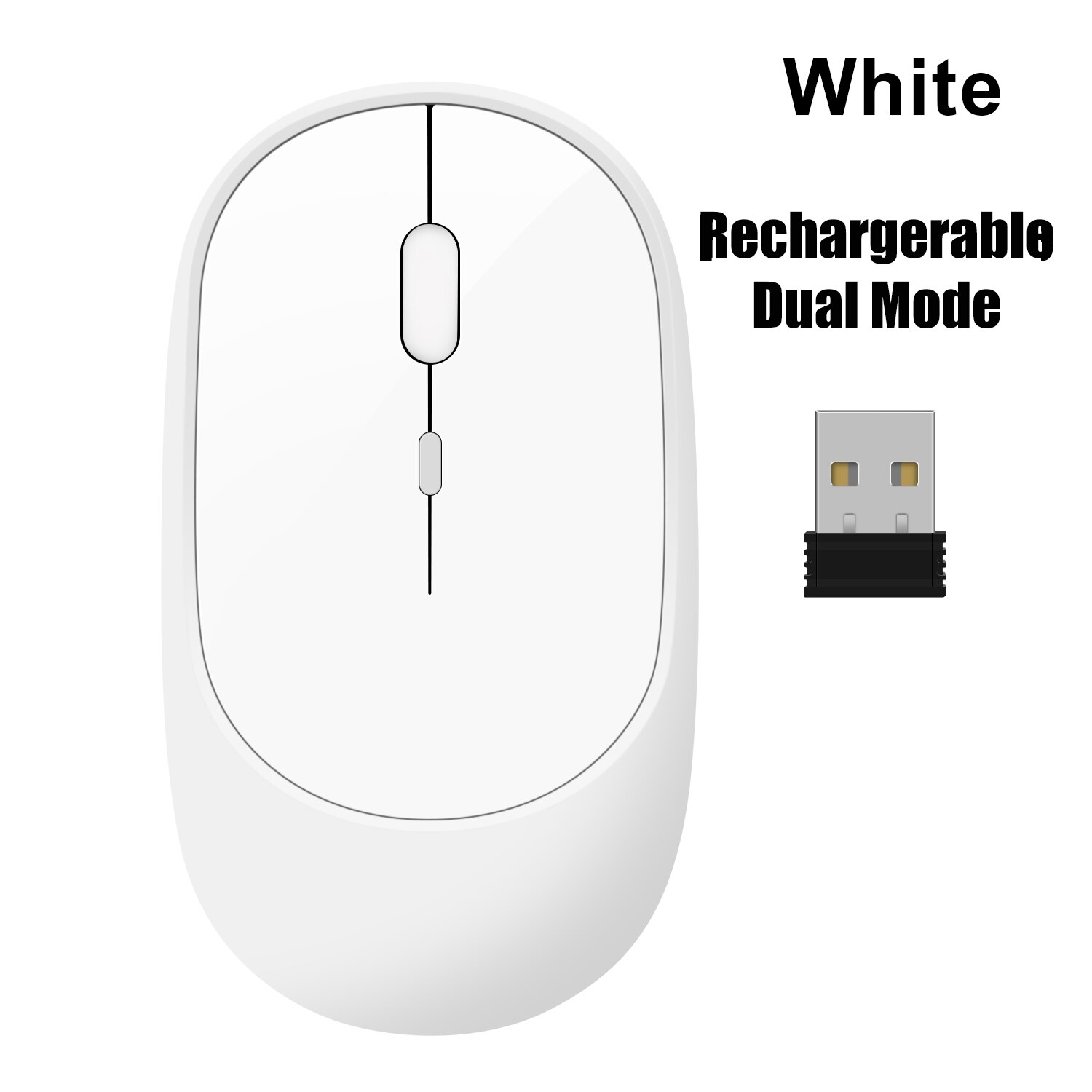 Bluetooth Mouse 2.4G Wireless Rechargeable Mouse Gaming Computer Charing Thin Portable 3 Adjustable DPI Mause for Mac iPad PC: Wireless White