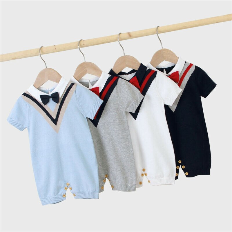 Zomer Baby Baby Jongen Rompertjes Gentleman Strik Kraag Zachte Romper Overall Outfit 0-24M