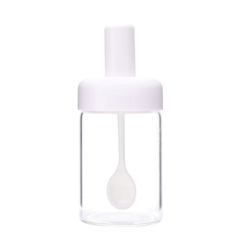 Frasco de aceite Caster, recipientes para especias, latas de sal, contenedor de almacenamiento, pimienta, condimento, cocina con cuchara/cepillo/palo y tapa, 1 Uds.: spoon white