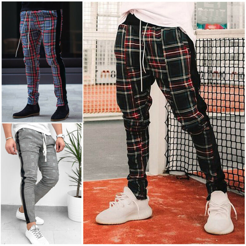 Sportbroeken voor heren, geruite trainingsbroeken, skinny joggingsbroeken, joggingbroeken voor hardloopsporten