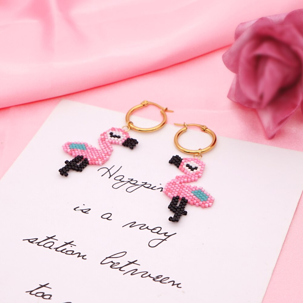 Go2boho Miyuki Beaded Earrings Pink Flamingo Hanging Earrings for Women Jewelry Femme Eardrop Accessorie Pendientes