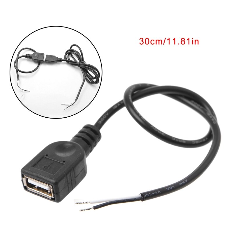 1Pc USB 2.0 Female Jack 2 Pin 2 Wire Power Charge Cable Cord Connector DIY 30cm