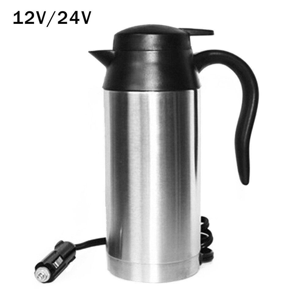 Taza calefactora eléctrica de acero inoxidable para coche, termo eléctrico de 750ML, 12V/24V, calentador de agua para hervidor de Taza de Viaje