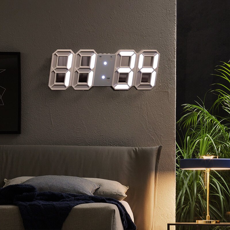 3D Digital Wall Clock Large LED Table Desktop Clock Calendar Temperature Nightlight Stand Alarm USB Electronic Clock Home Decors