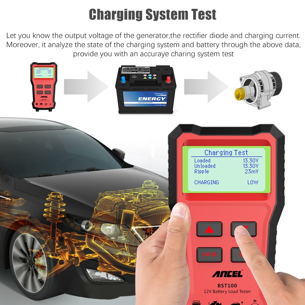 Ancel BST100 OBD2 Car Check Battery Tester Analyzer Code Reader Scan Voltage Charging Test 12V Batteries Tools