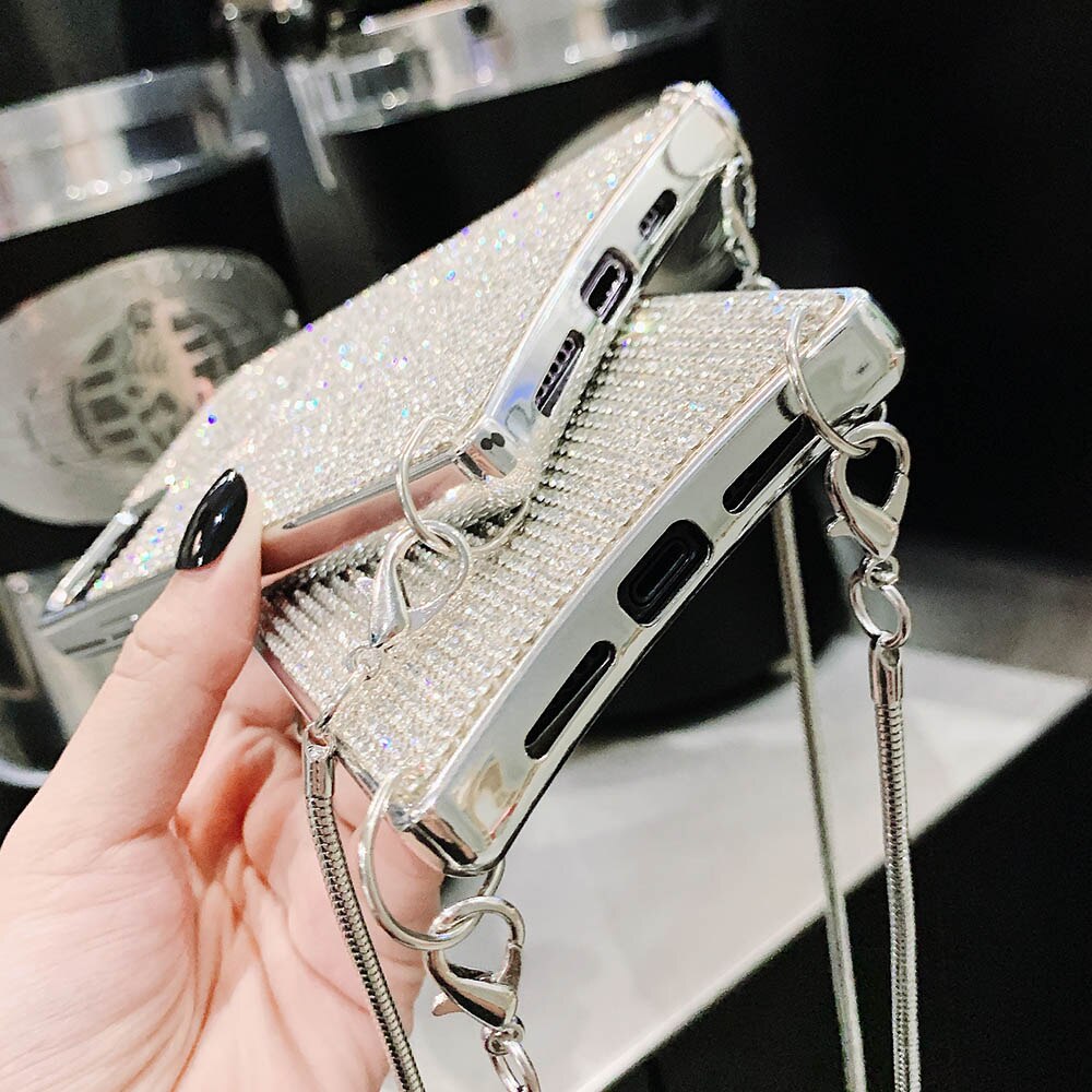 Rhinestone Bling Diamond Glitter Necklace Lanyard Cord Crossbody Phone Case For iPhone 13 12 X XR XS 11 Pro Max 7 8 6 6s Plus SE