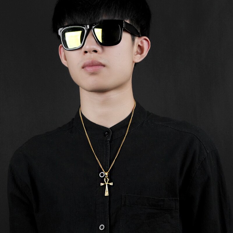 Vintage Klassieke Egyptische Kruis Ketting Voor Mannen Persoonlijkheid Punk Farao Rvs Hanger Crystal Zirkoon Sieraden