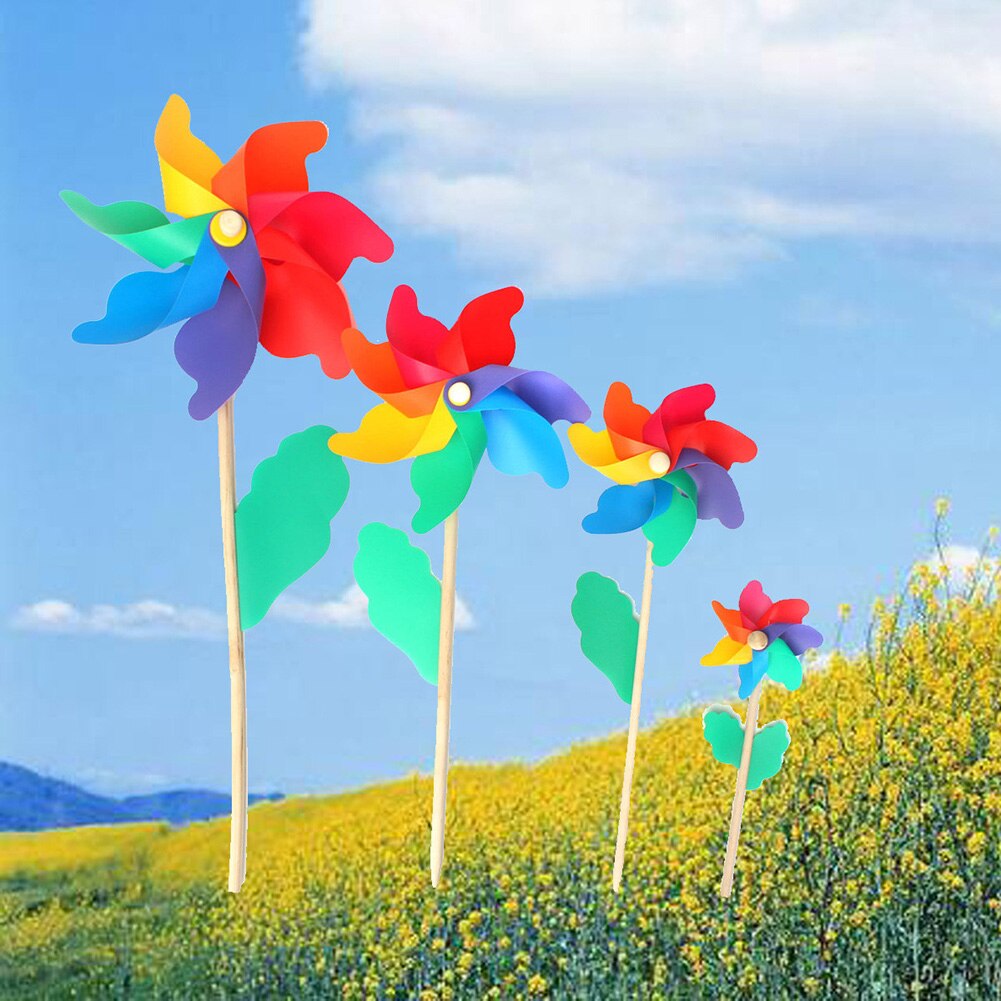 5 Stks/set Wind Spinner Eenvoudige Vier Kleuren Windmolen Pinwheel Houten Paal Tuin Decoratie Kids Kinderen Speelgoed Wiel 12Cm Outdoor