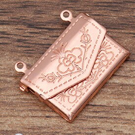 10 unids/lote de medallón de latón de 15x20mm, colgante de medallón con foto de sobre, puede abrir medallón, collar, colgantes para joyería DIY: Rose gold plated