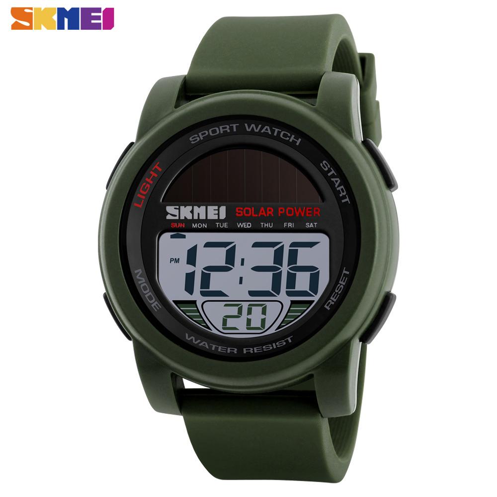 Skmei Fitness Digitale Horloges Heren Solar Lithium Batterij Power Pols Mannen Horloge Milieuvriendelijke Klok Reloj Hombre 1549: Army green