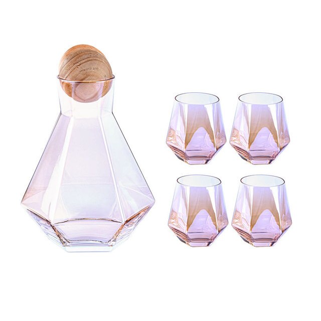 Juego de jarra de vidrio con tapa de madera para vino, whisky, cerveza, zumo, hervidores de agua potable, 1/5 piezas: Color 5pcs