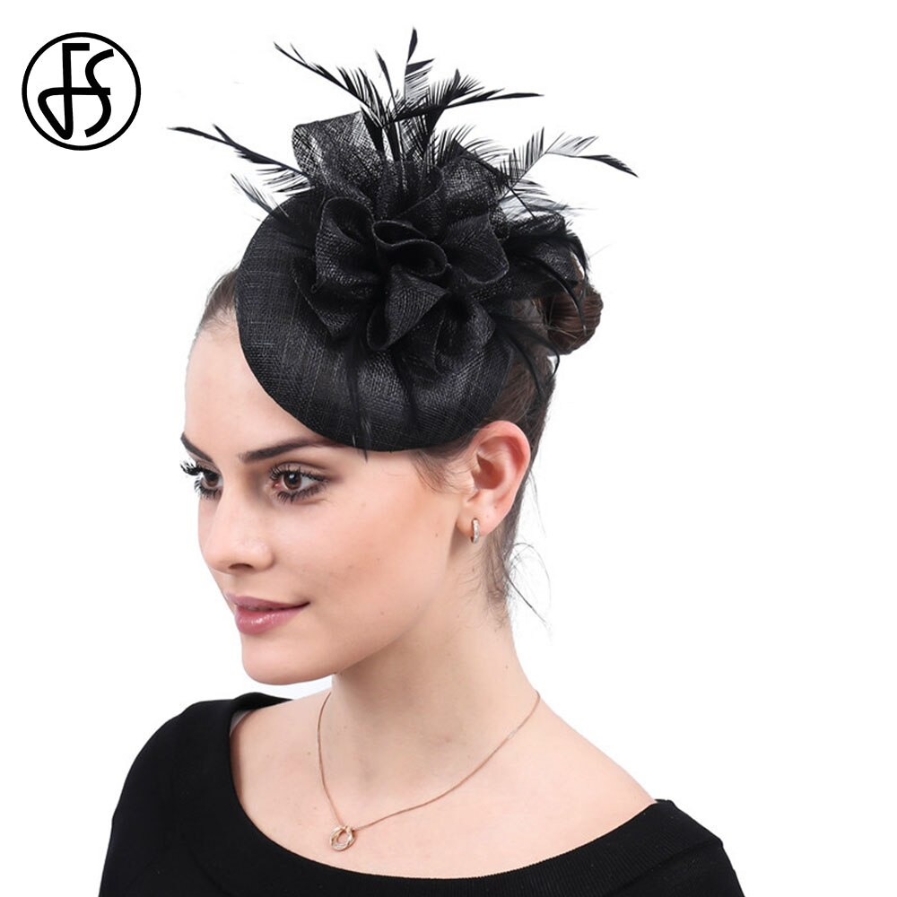FS Ladies Hats Fascinator Feather Wedding Hat British Retro Top Hat Bridal Church Fedora Pillbox Hat Chapeau Femme