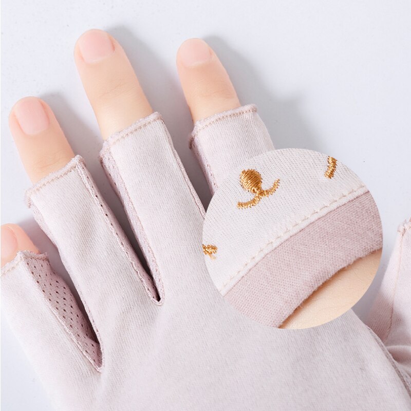 Summer Women Cotton Sunscreen Touch Screen Anti-UV Non-Slip Breathable Cute Lovely Drive Cycling Half Finger Gloves