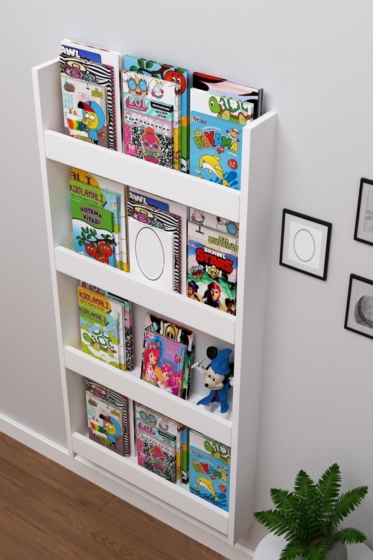 Vit bokhylla pedagogiskt barnbibliotek 4 hylla stor storlek 120*60cm, 3 minuter enkel montering, bokhylla, bokhörna, skåp
