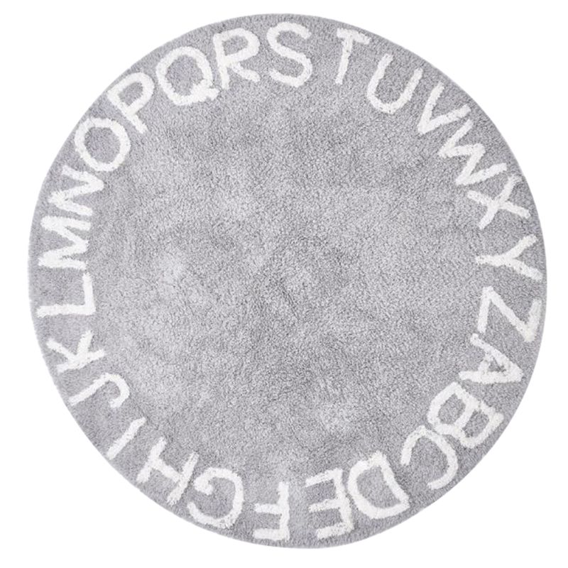 Tapete nórdico con letras ins para niños, Alfombra de área redonda de 120cm, tapete de juegos para bebés, manta antideslizante para gatear, decoración para dormitorio de bebés: Grey