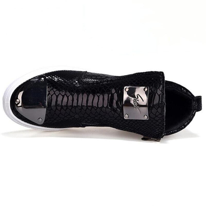 Mens Snake skin Grain Boots Zipper Casual Outdoor High-Top Shoes Man Metal Toe Boots Men's Slip-On Party Driving Boot