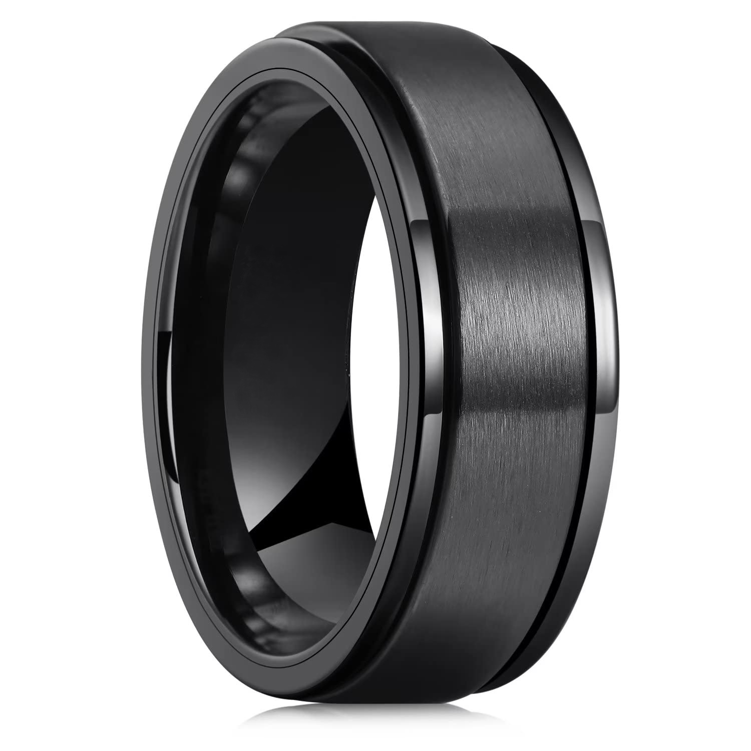 Edelstahl Angst zappeln Spinner Ringe für Männer cool Punk Spinnen Drehen Ringe für männer Anti betonen Hochzeit Band Schmuck: 7 / Schwarz