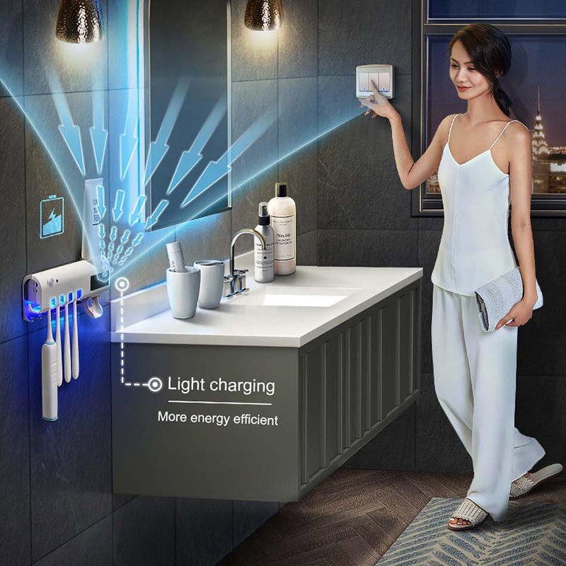 Smart Toothbrush Holder UV Toothbrush Disinfection Solar +USB Charging Automatic Toothpaste Dispenser Bathroom Accessories