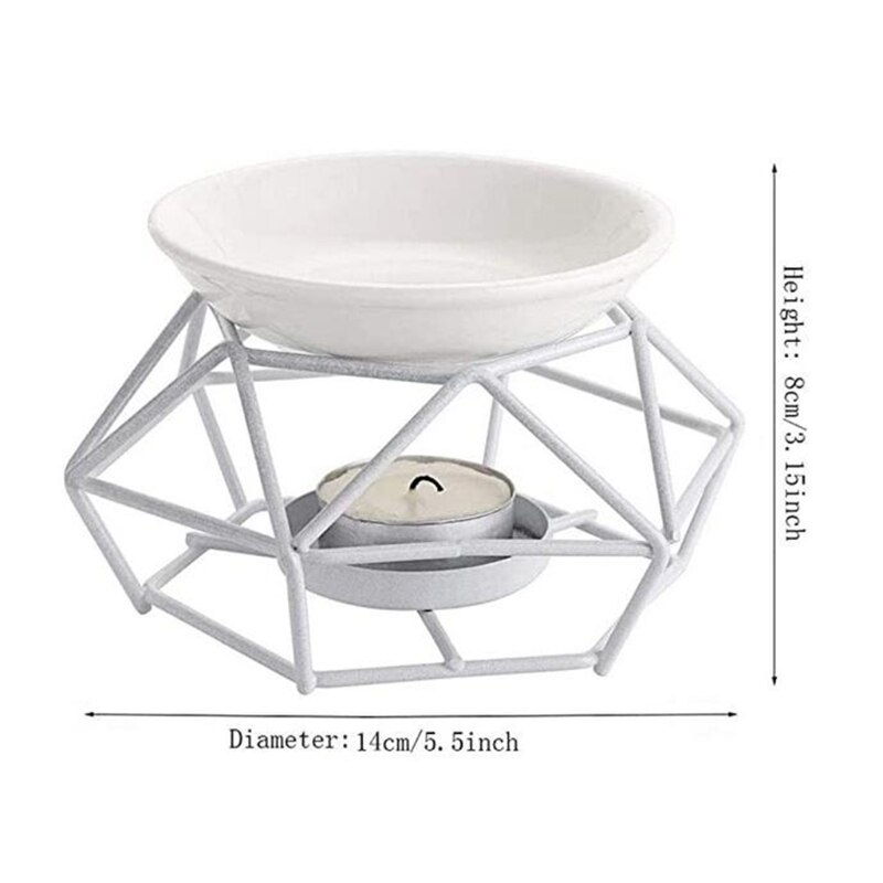 Metal Aromatic Oil Burner Geometric Frame Ceramic Essential Oil Tealight Candle Holder Wax Melt Warmer Melter Aroma Lamp 85DA