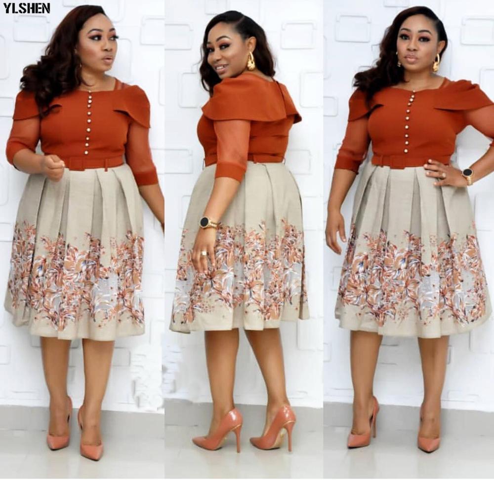 Mode Print Afrikaanse Jurken Voor Vrouwen Dashiki Herfst Stijl Ankara Kleding Afrika Jurk Dames Robe Africaine Femme: Orange / XXL