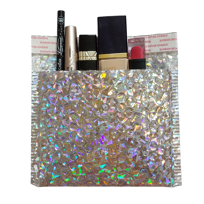20 stk holografisk metallisk boble mailer emballage glamour farverige sølv nuancer folie pude polstrede konvolutter