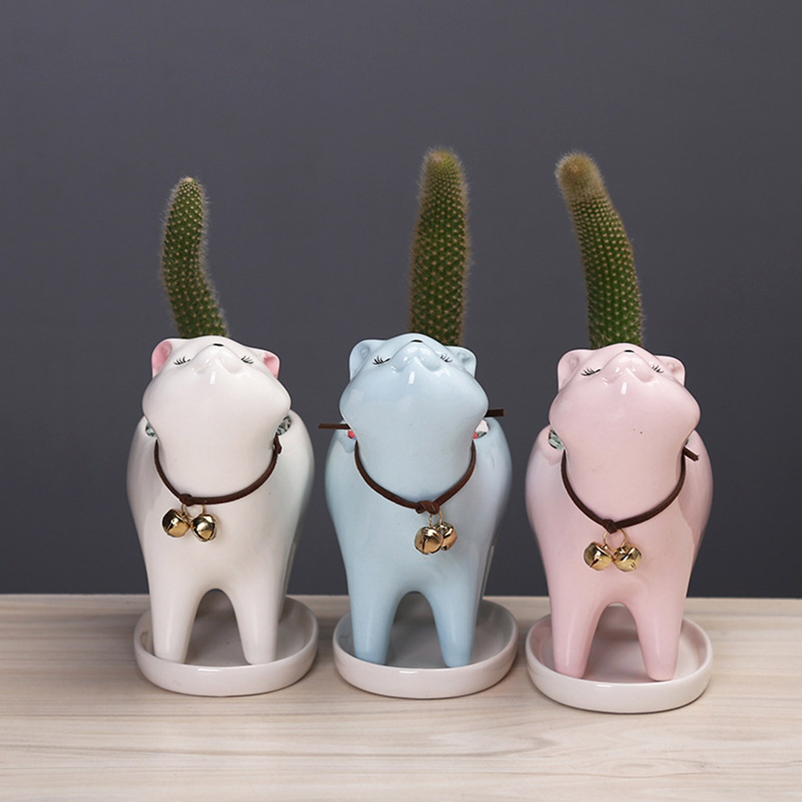 Pots de fleurs de jardin en céramique, chat mignon, plantes succulentes, conteneur de bureau, ornements d'animaux de dessin animé