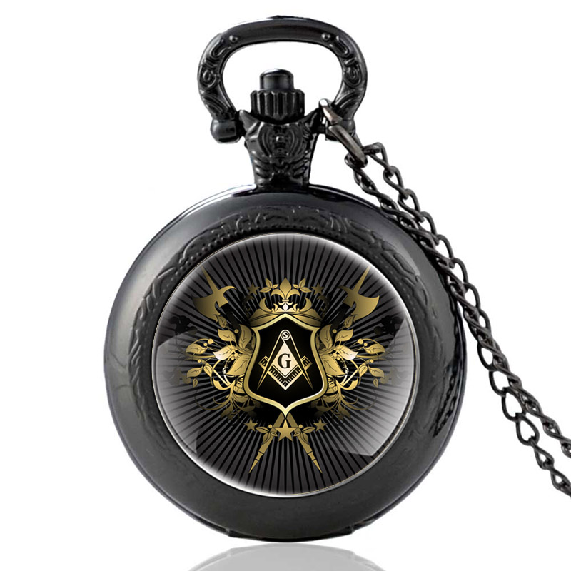 Vrijmetselarij Master Mason Glas Cabochon Quartz Zakhorloge Vintage Mannen Vrouwen Hanger Ketting Horloges: Black
